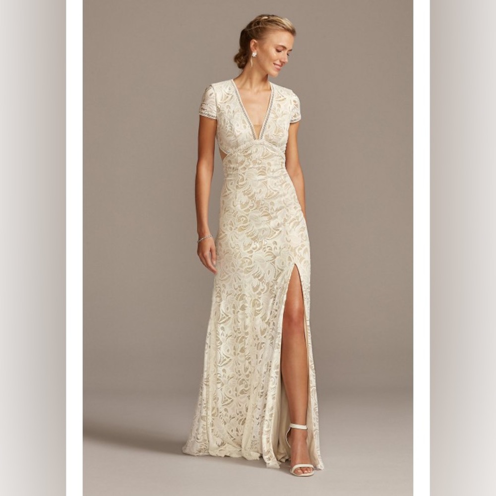 NWT V-Neck Stretch Lace Open Back Sheath Wedding Dress Melissa Sweet MS251215
